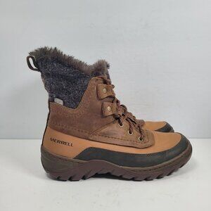 Merrell Women's Brown Sylva Mid Lace Winter Waterproof Boots J02092 US Size 6.5